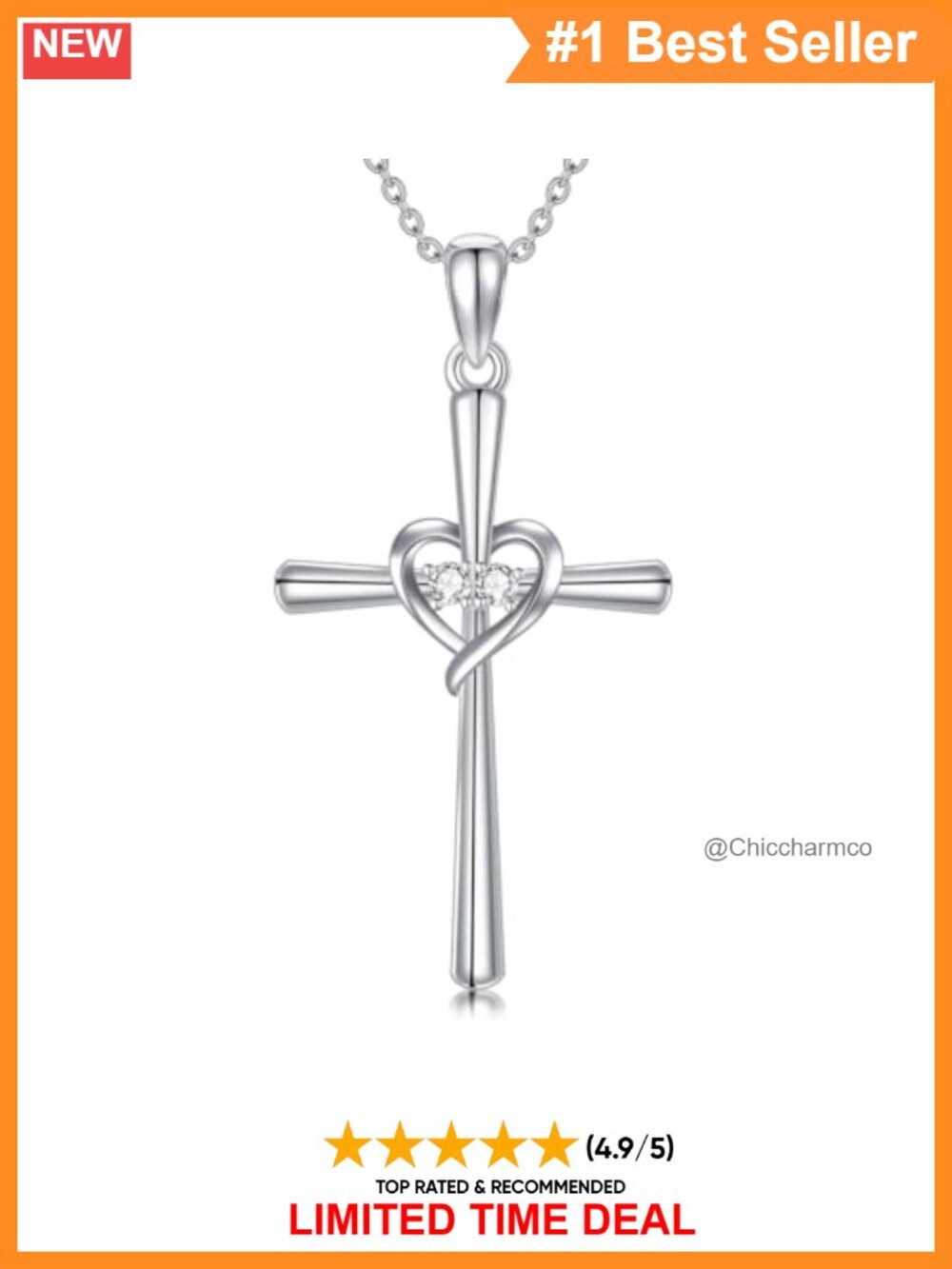 S925 Sterling Silver Lab Grown Diamond Cross Necklace Pendant for Women